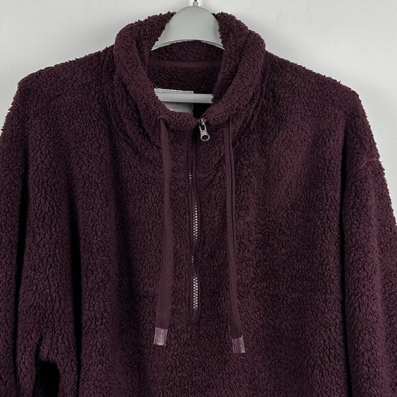 Members Mark Cozy Sherpa Pull Over Jacket Hoodie XL Plush Plum Quarter Zip-Up - Picture 3 of 11